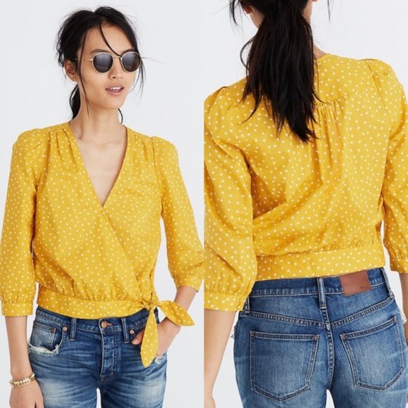 Madewell Tops - Madewell Yellow Star Scatter Tie Wrap Top Size L
